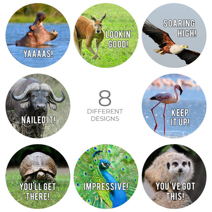 Motivational Animal Stickers / 500 Students Patients Incentive Labels Roll / 1.5" Funny Inspirational Animal School Clinic Reward Sticker / 8 Humorous Designs/Made in The USA