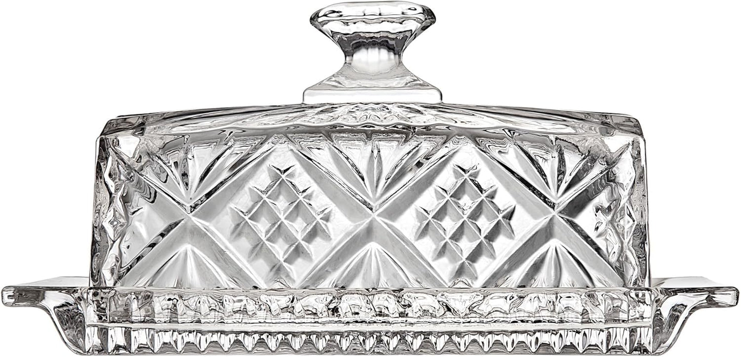Dublin Crystal Collection Glass Butter Dish with Lid - Elegant Butter Holder