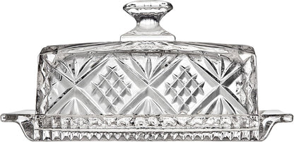Dublin Crystal Collection Glass Butter Dish with Lid - Elegant Butter Holder