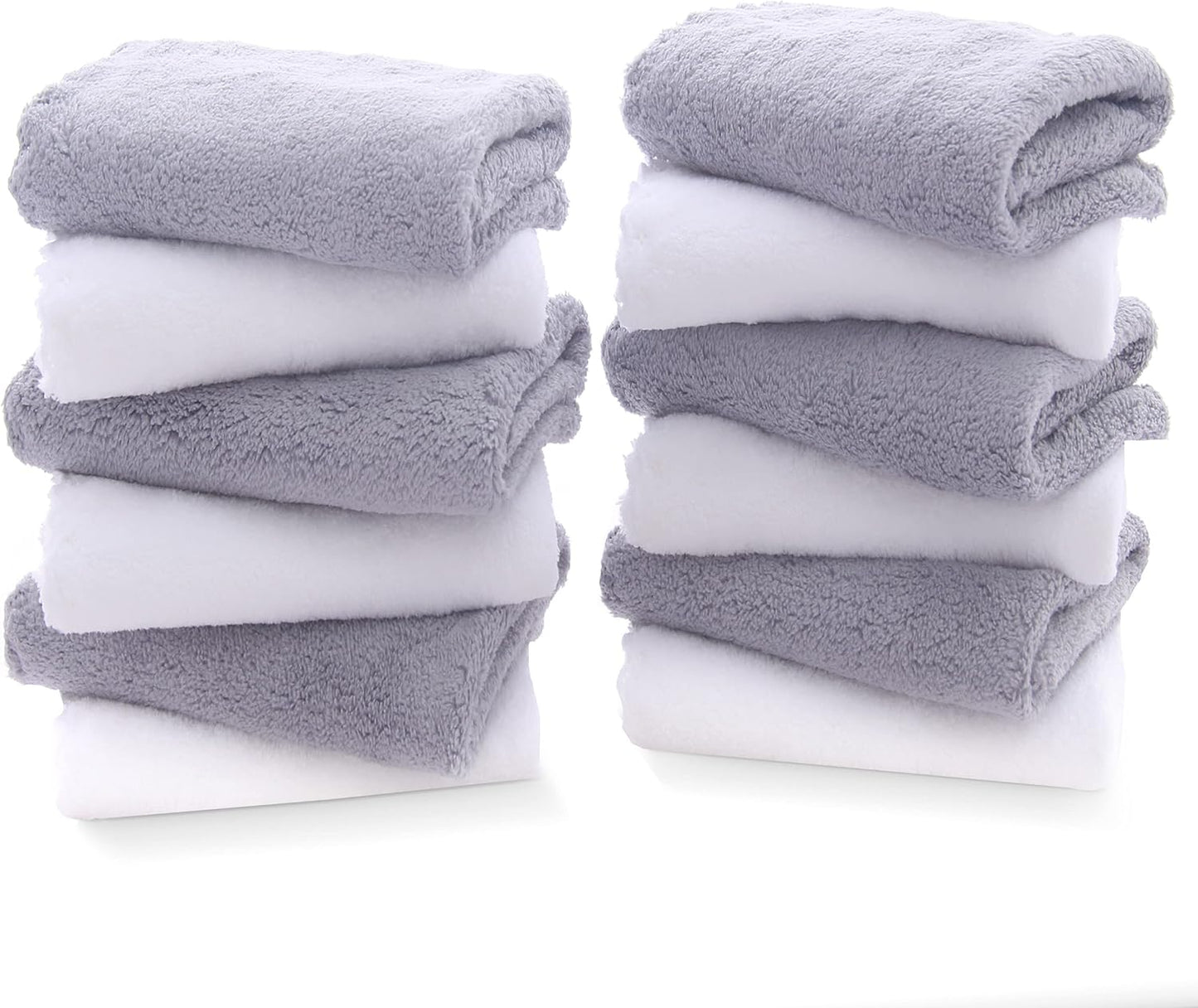 12 Pack Set TENSTARS Premium Washcloths - Quick Drying- Soft Microfiber Coral Velvet Highly Absorbent Wash Clothes