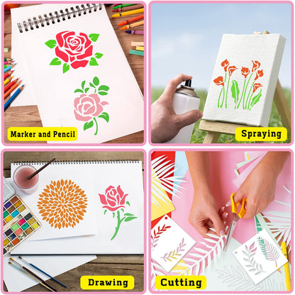 DZXCYZ 80 Pcs 3 x 3 Inch Stencils for Painting on Wood, Reusable Flower Butterfly Bird Bee Plastic Stencils DIY Craft Paint Template Set for Wall Home Decor