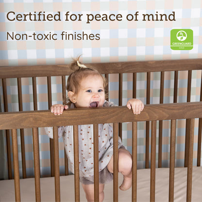 dadada Baby Soho 3-in-1 Convertible Wooden Crib to Toddler Bed - Made in Italy, GREENGUARD Gold Certified, Baby-Safe Finish, Handcrafted Beechwood, Modern Design, 3 Adjustable Heights (Walnut)