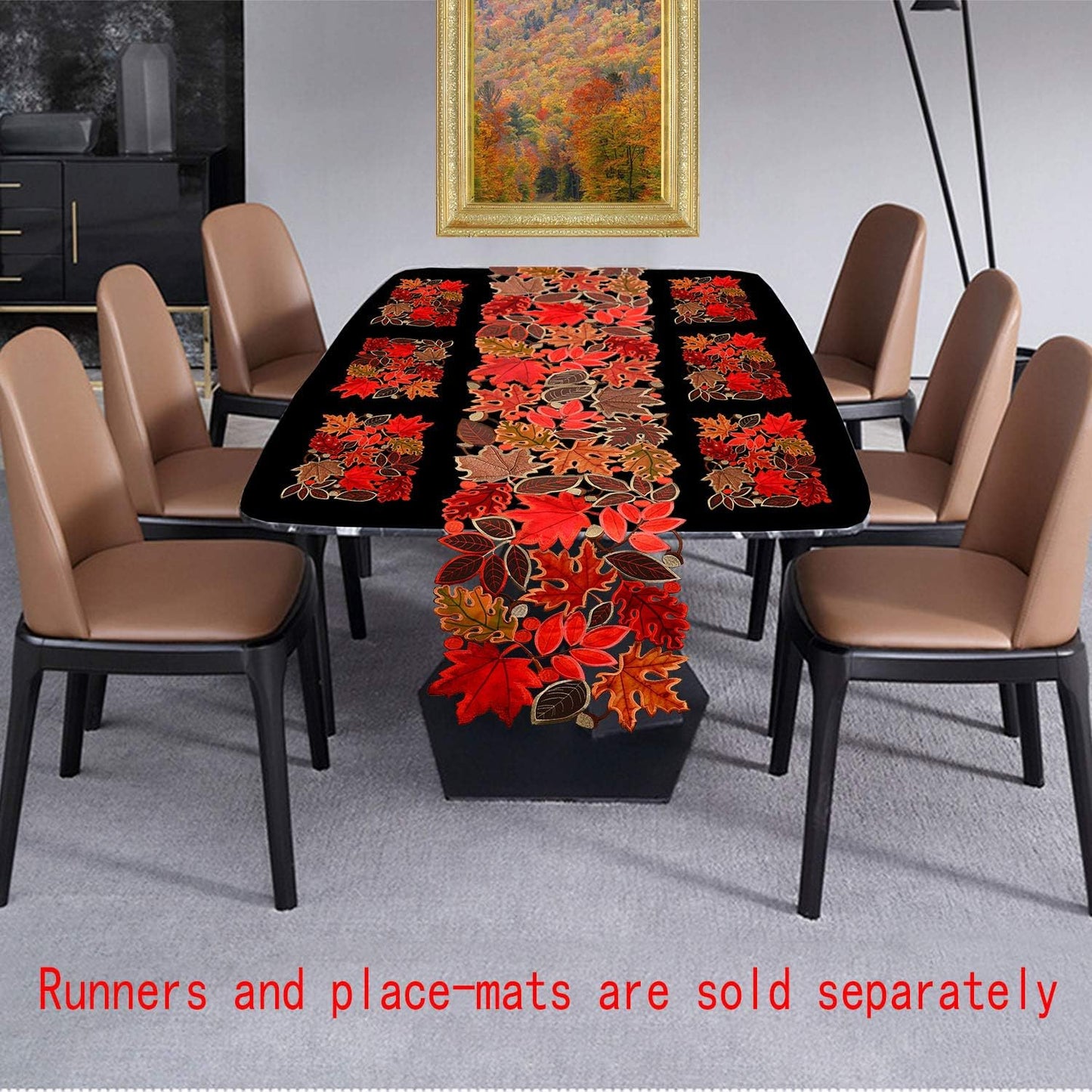Simhomsen Embroidered Leaves Table Runner for Thanksgiving, Fall Decorations, Dresser Scarf (14 × 53 inches)
