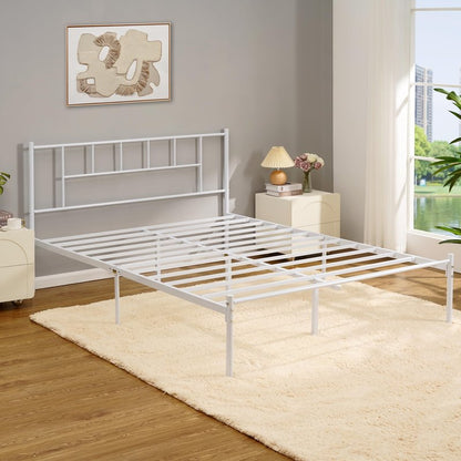 VECELO Full Metal Platform Bed Frame with Headboard, Heavy Duty Steel Slat Support, Under Bed Storage,No Box Spring Needed, Easy Assembly