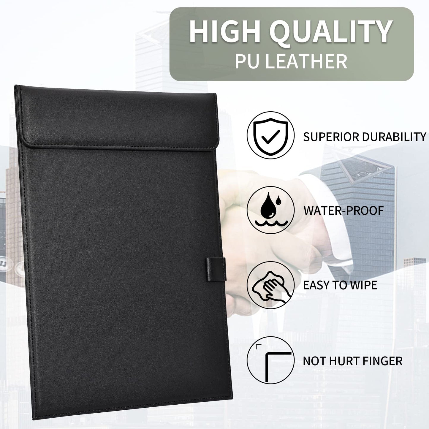 Leather Clipboard, Black Clipboards with Pen Holder, A4 Letter Size Clip Board for Nurses, Smooth Writing Clipboard for Classroom, Low Magnetic Profile Clip Boards for Kids Drawing Office 9" x 12.5"