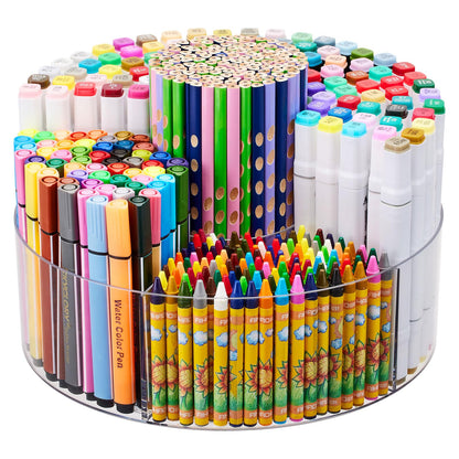 Flytreal Acrylic Pen Marker Organizer for Desk, 360-Degree Rotating Pencil Holder Crayon Art Supplies Storage Organizer, 6 Slots Clear Large Capcaity Spinning Caddy for Home Office School Kids