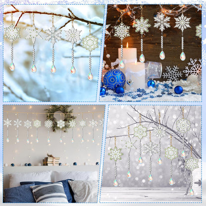 Geetery 8 Pcs Winter Diamond Art Painting Wind Chime Snowflake Diamond Art Suncatcher Kits Double Sided Art Kits with Crystal Pendant Hanging Ornament for Adults Home Decor