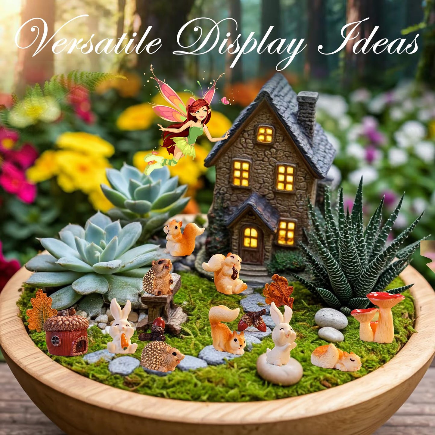VerdantVibes Fairy Garden Accessories Kit – 16-Piece Miniature Woodland Decor with Pinecone House, Mushroom & Gift Box – Fairy Garden Figurines for Indoor Outdoor Fairy Garden Decorations