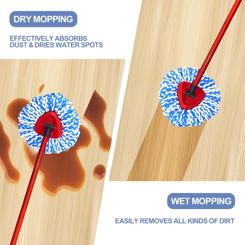 Mop Head Replacement, Spin Mop Replacement Head, Include 4pcs Mop Replace Heads, 1 Extra Mop Base Replacement, Washable, Flexible & Reusable