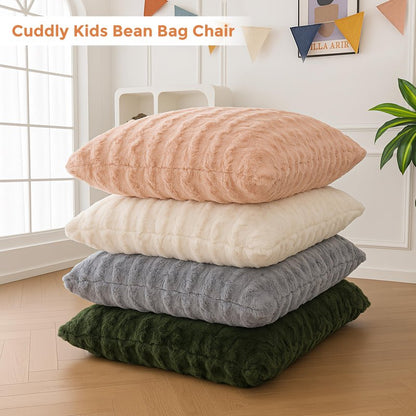 MAXYOYO 3 in 1 Kids Bean Bag Chair Bed, Child Floor Sofa for Gaming, Reading, Convertible Bean Bag Floor Cushion with Machine Washable Cover for Living Room Bedroom, Beige