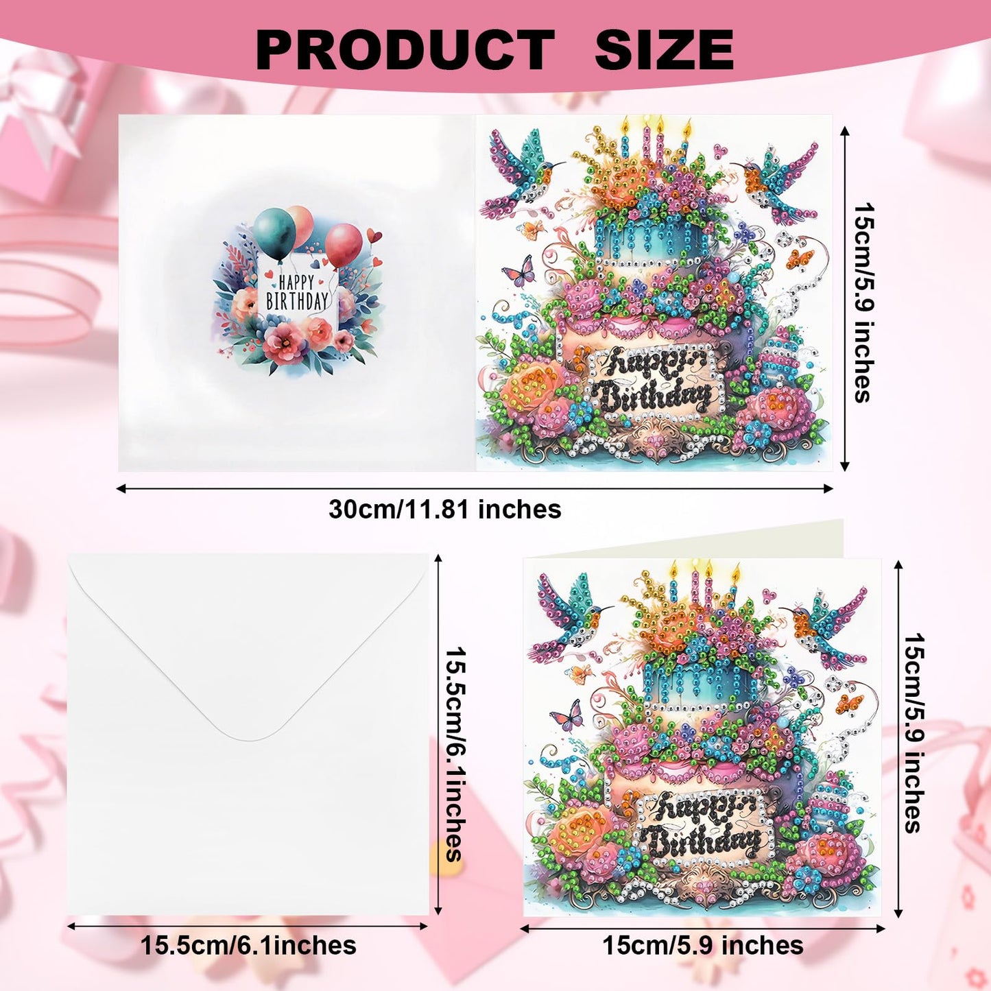MUNORIAY Diamond Art Birthday Cards: 6 Pack Diamond Painting Greeting Cards Kits for Adults 5D DIY Special Shaped Rhinestone Birthday Folding Greeting Cards Gem Art with Envelopes Blessing Gifts
