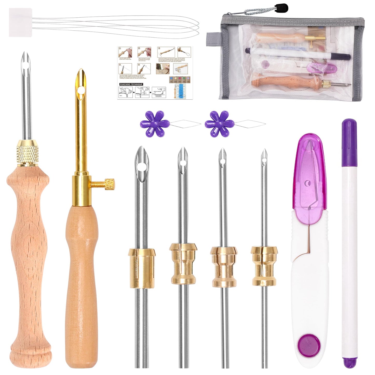 Pllieay Punch Needle Kit for Craft Embroidery - 10PCS Adjustable Punch Needle Set with 5 Sizes Needles, Threader, Scissors & Storage Bag - Easy to Use Punch Needle Kits Adults Beginner