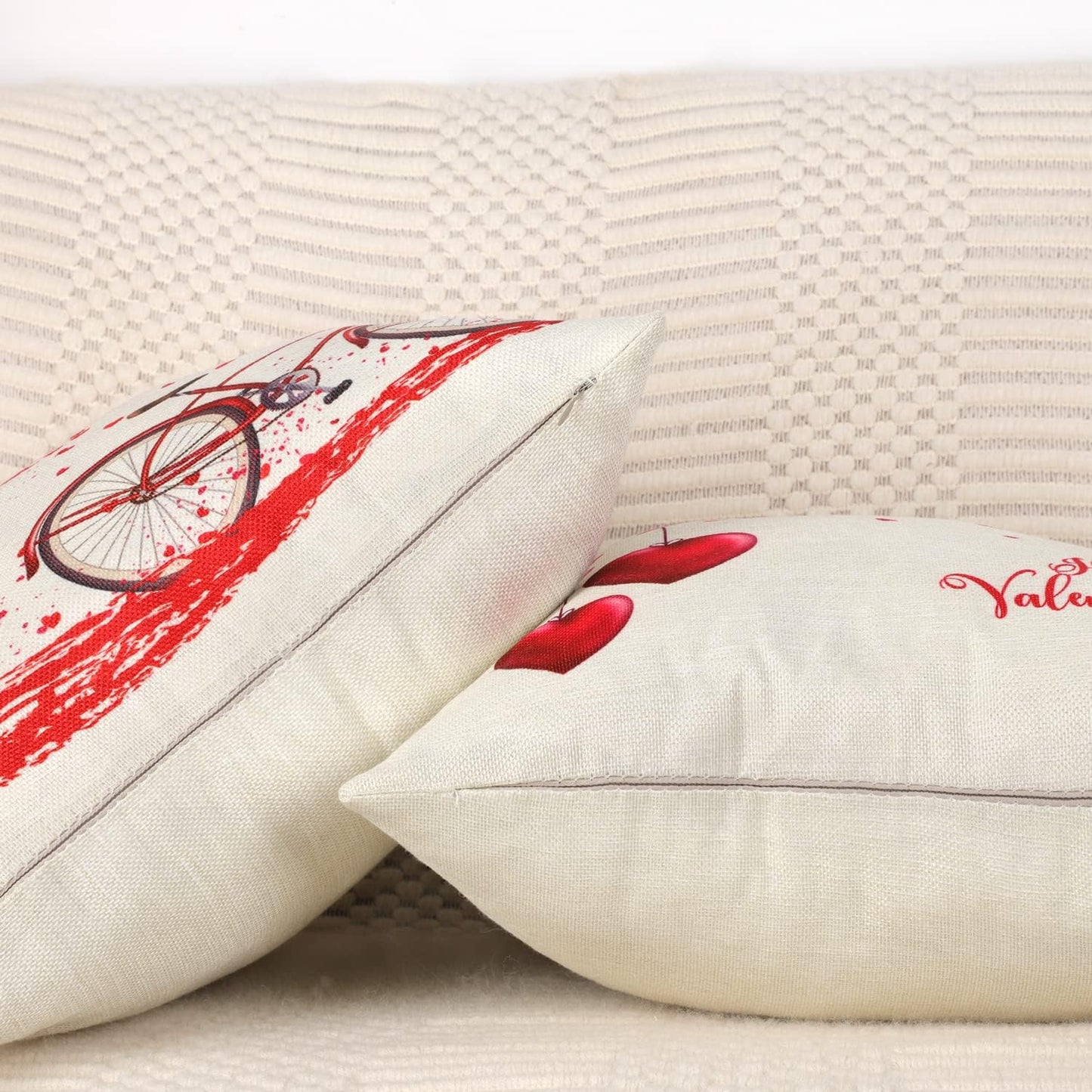 4TH Emotion Valentines Day Throw Pillow Covers, 18x18 Set of 4 Red Love Heart Cushion Cases for Home Decor