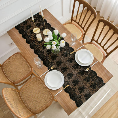Insparkle Living 16 90 Lace Table Runner - x in, Embroidered Runner for End Table & Coffee Table, Vintage Black Lace