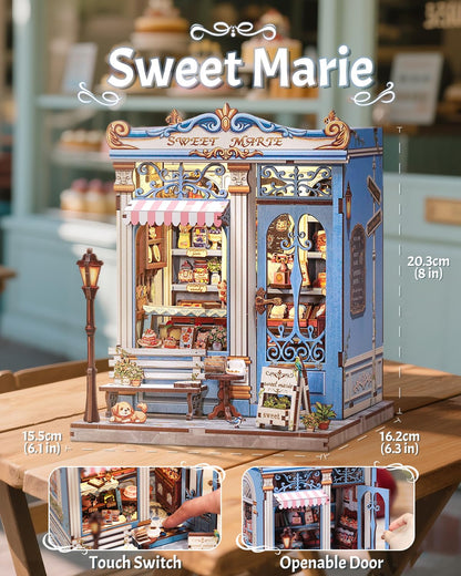 CUTEBEE Book Nook Kit - DIY Miniature House Bakery Patisserie Dollhouse Kit for Adults, Booknook Tiny House Bookshelf Decor 3D Wooden Puzzle, Gifts for Family, Friends (Sweet Marie)