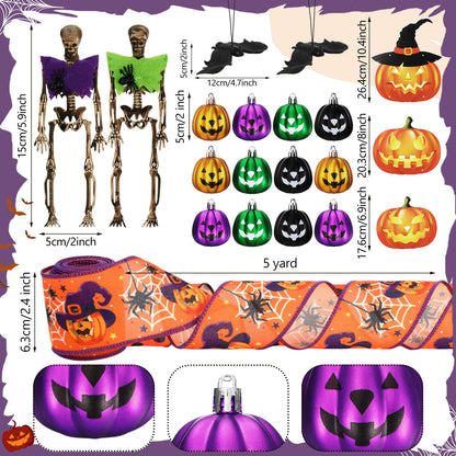 Halfchet 43 Pcs Halloween Hanging Tree Ornaments Decorations Spider Web Pumpkin Skull Bat Cat Eyeball Hanging Ornaments with Ribbon Pumpkin Toppers for Halloween Fall Party