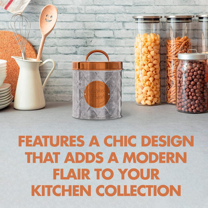 Amici Home Bristol Metal Canister | Food Storage Container with Lid | Canisters for Kitchen Counter | Galvanized Metal/Copper Lid | Farmhouse Décor | 52 Oz