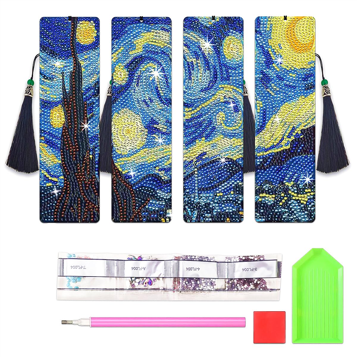 NUFTVI 4 PCS Diamond Art Bookmarks Van Gogh Starry Night, DIY Acrylic Diamond Painting Bookmarks Kits for Adult Reader and Crafts Lovers
