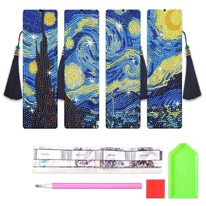 NUFTVI 4 PCS Diamond Art Bookmarks Van Gogh Starry Night, DIY Acrylic Diamond Painting Bookmarks Kits for Adult Reader and Crafts Lovers