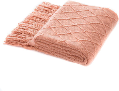 Homiest Cozy (50" 60", Decorative Knitted Throw Blanket with Fringe Soft & Tassel Blanket for Couch Sofa Bed x Coral)