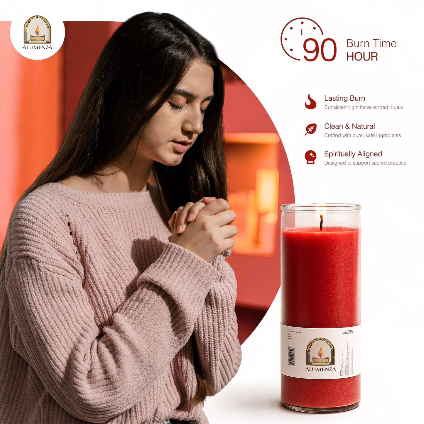 Alumenza 6 Pack Sagrado Corazón de Jesús Candle in Glass Jar 90 Hours – Paraffin Wax, Clean Burning Unscented | Large & Tall Devotional Prayer Pillar Candles for Home, Memorial, Rituals