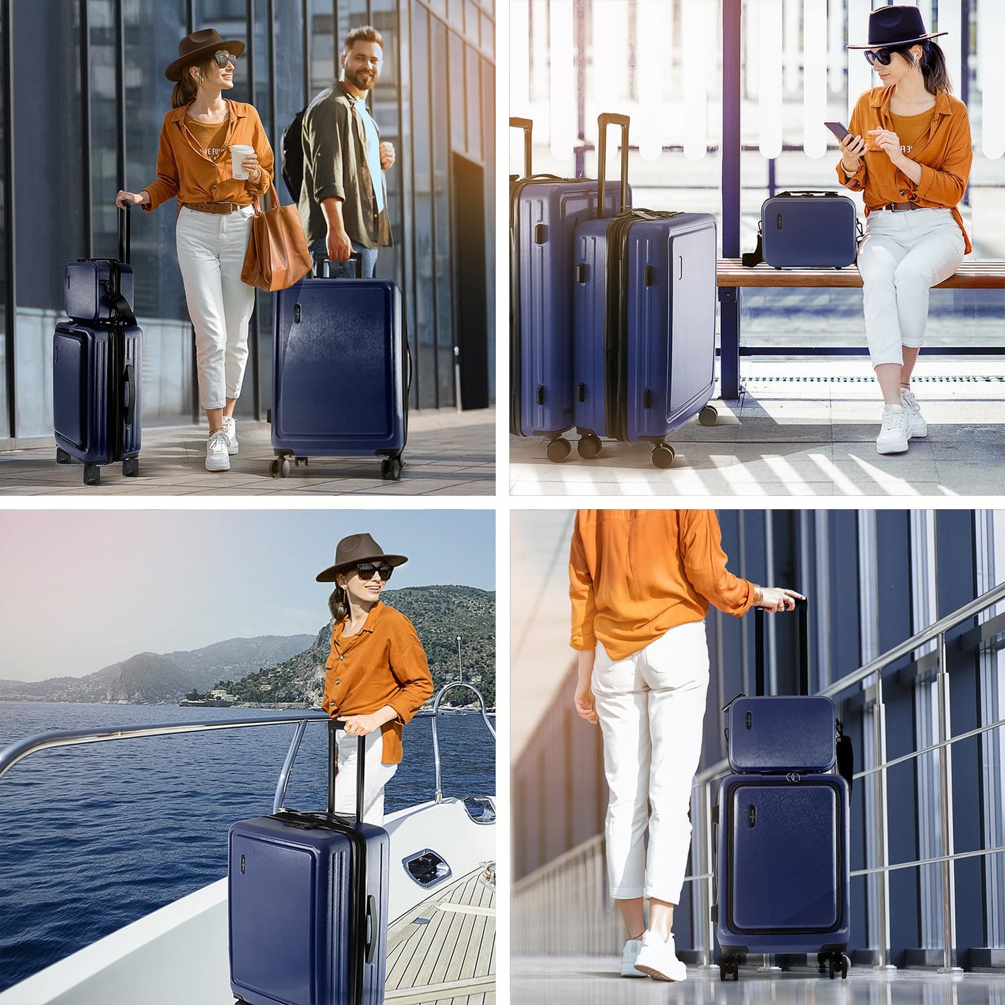 TRAVELARIM Navy Hardshell Luggage Sets 4 Piece, Durable Suitcase Set, Travel Luggage Set with Integrated TSA Lock, 360° Spinner Wheels, Expandable Medium and Large Checked Suitcase, 20/24/28 Inch