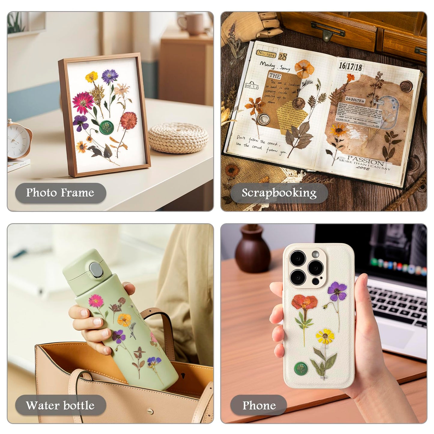 RISYPISY 320PCS Pre-Cut Floral Stickers Set Small Flower Decal Journal Stickers PET Flower Sticker for Adult Card Making Letters DIY, Double Blade Line-Easy to Peel