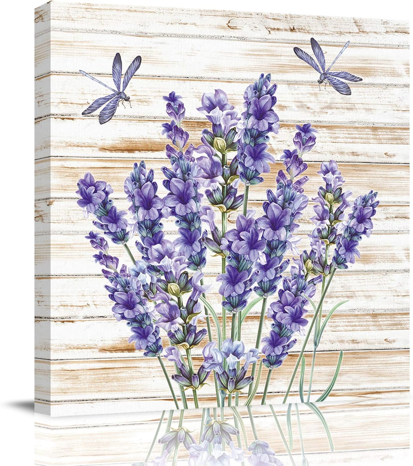 Canvas Wall Art for Living Room, Purple Floral Lavender Dragonfly, Rustic Modern Farmhouse Decor, Framed 16'' x 16''