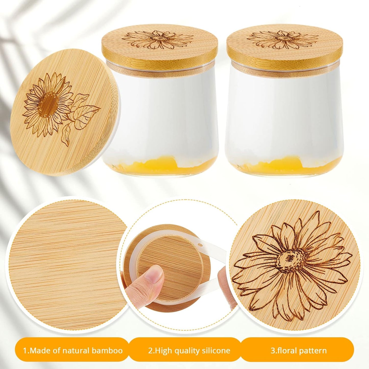 18 Set Gueevin Pieces Yogurt Jar Lids Bulk Bamboo Wooden Lids Compatible with Oui Yogurt Jars Round Reusable