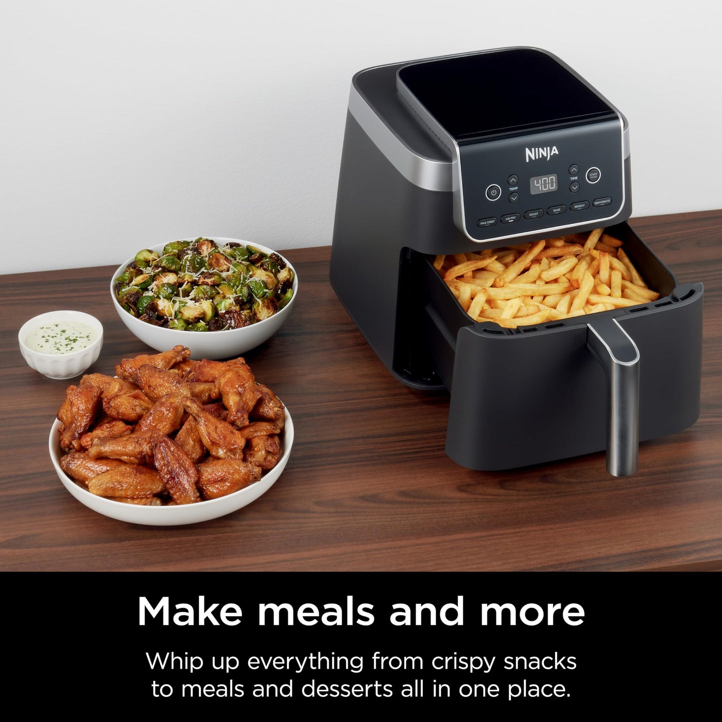 Ninja | Air Fryer | 4 QT Capacity | 4-in1 Roast, Crisp, Roast, Reheats, & Dehydrates | Dishwasher Safe Parts | Includes 20 Easy & Healthy Recipes | Compact | Grey | AF101