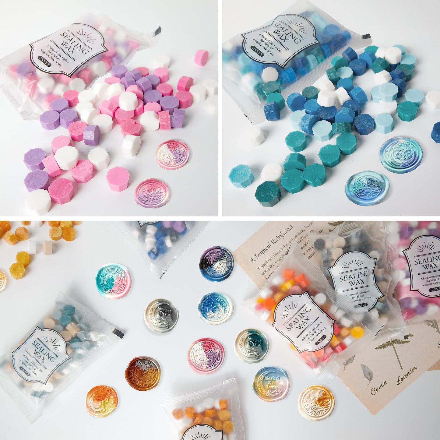 Sealing Wax Beads, 10pack Unique Color Combination- Mixed Color (Approx.1000pcs)- for Wax Seal Stamps, Letter Sealing & Wedding Invitations - Try The Color Suit
