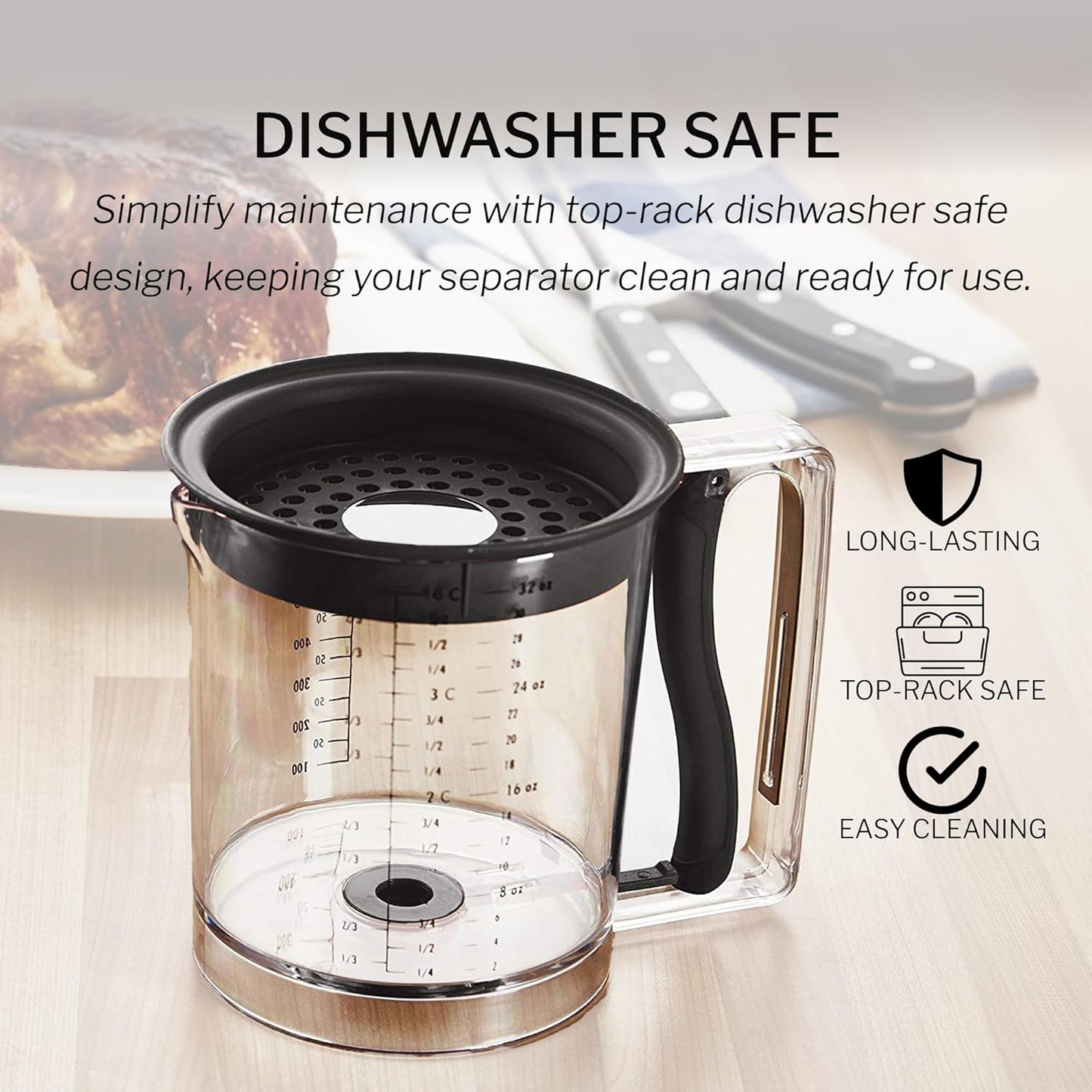 Amco 32oz Grease Separator, Bottom Release, Mess-Free Pouring, Dishwasher Safe