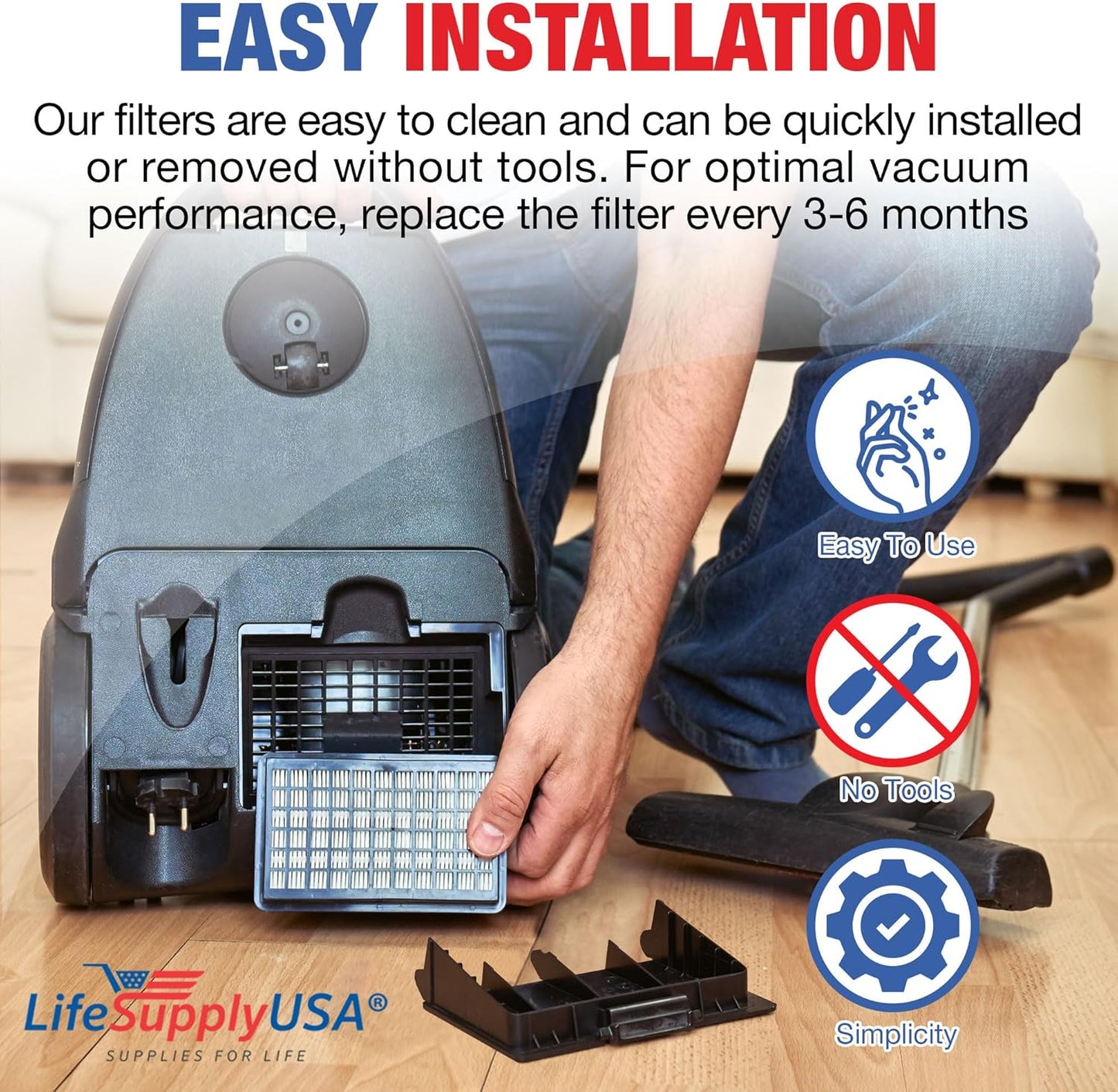 LifeSupplyUSA Vacuum Filter Replacement + Exhaust HEPA Kit for Hoover T-Series WindTunnel Bagless Vacuums