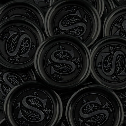 100Pcs Black Wax Seal Stickers Handmade Envelope Seals Self Adhesive Letter Wax Stickers for Wedding Party Invitations, Envelope, Gift Wrap, Christmas(Initial S, Black)