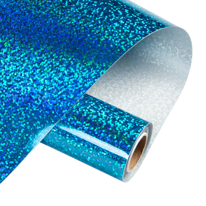 HTVRONT Holographic Glitter Permanent Vinyl, 12" x 10ft Sparkle Blue Permanent Adhesive Vinyl, Easy to Weed & Transfer Glitter Roll Compatible with Cricut Cutting Machine, Crafts, Silhouette, Decal