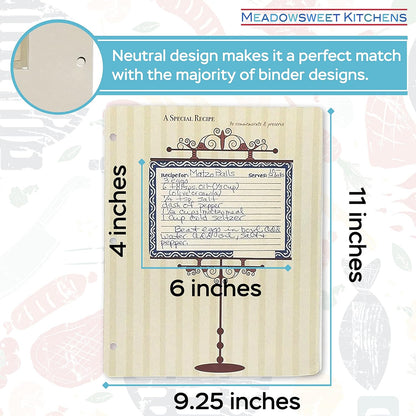 Meadowsweet Kitchens Vintage 4x6 Recipe Card Sheet Protectors for 9x12 3 Ring Binder