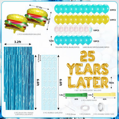 Sponge 25th Birthday Decorations, 25 Years Later letter Balloons Set for Ocean Theme Party,Birthday Decor,Mermaid,Baby Shark,with Hamburger Balloons,Blue Backdrop Bubble Garland and Crepe Paper