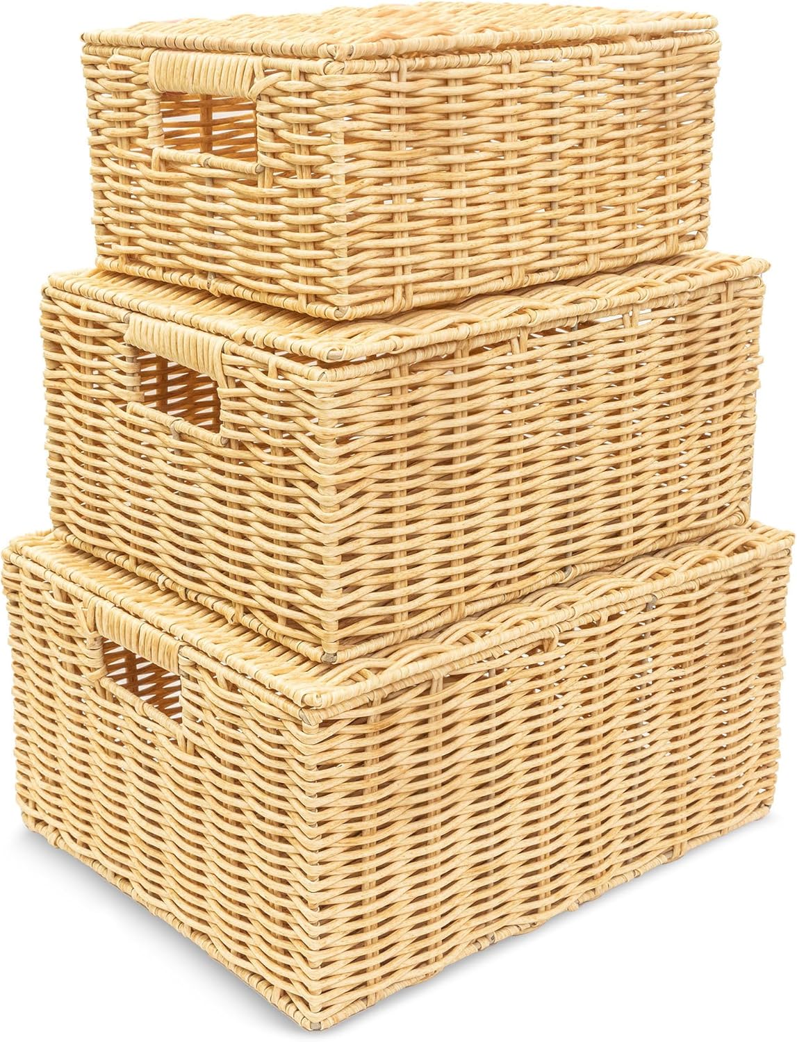 Milli's Product Set 3 Wicker Storage Baskets Hand Woven with Lids of (Large, Medium, Small) for Organizing Clothes