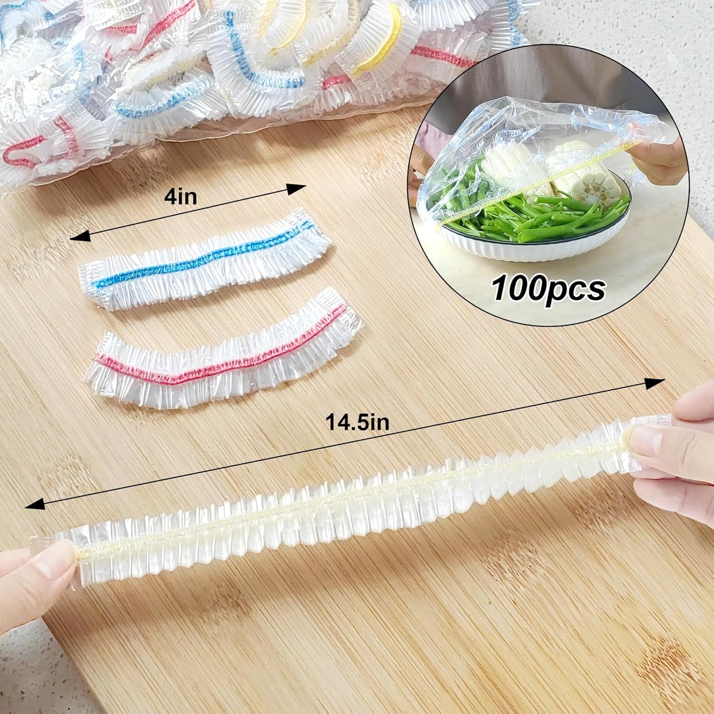 100pcs Plastic Bowl Covers, Elastic Reusable Fresh Keeping Bags for Bread Proofing and More