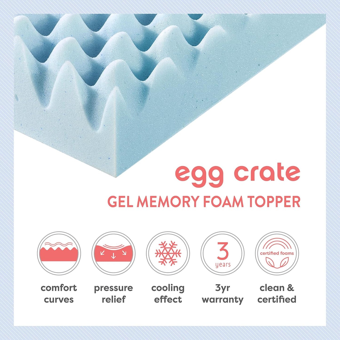 Best Price Mattress 2 Inch Egg Crate Memory Foam, Cooling Gel Infusion Twin Mattress Topper, Blue