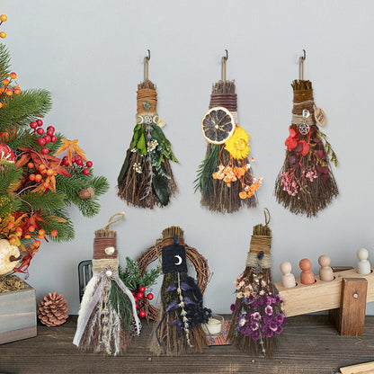 Teeloray Cinnamon Broom 7.5 Inch Mini Spring Floral Cinnamon Broomstick Scented Natural Herbal Protection Handmade Witch Broom for Altar Spring Flower Home Wall Porch Decoration