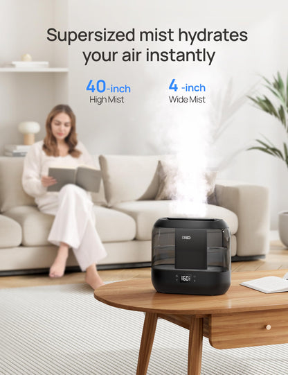 Dreo Smart Humidifiers for Bedroom, Top Fill 4L Supersized Humidifier Large Room with 28 dB, 36H Runtime, Touch/APP/Voice Control, Nightlight, Cool Mist Humidifiers for Baby, Plants, Indoor, Black