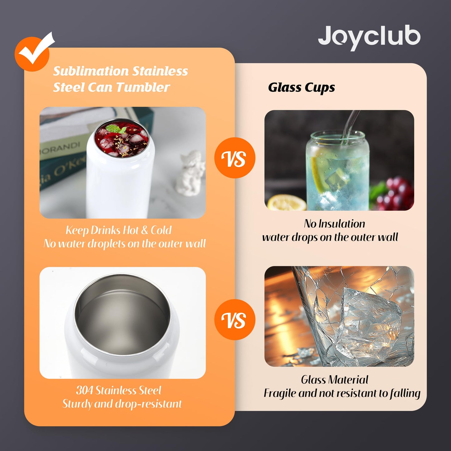 Joyclub 16oz Sublimation Tumblers Blanks Insulated Stainless Steel Cups with Lids and Starw Travel Iced Coffee Cups for Smoothie Whiskey Boba Soda DIY Gift (Colorful)