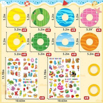 80UncleKimby 54Packs Summer Crafts Bulk – DIY Wreath and Sticker Ornament Making Kit for Hawaiian Beach Party Decorations