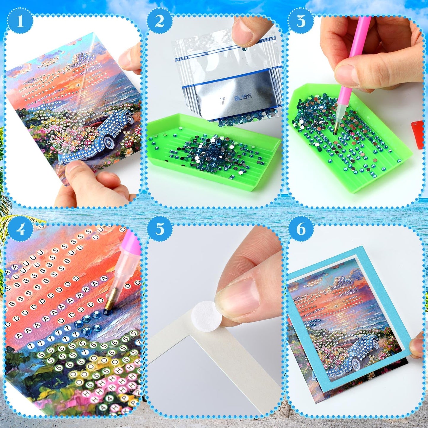 Saillong 24 Pcs Small Diamond Painting Kits Set Mini Diamond Art Set for Beginners, Full Paint Art 1-Hour Painting for Home Decor Desktop, 5.12x3.94 Inches(Landscape)