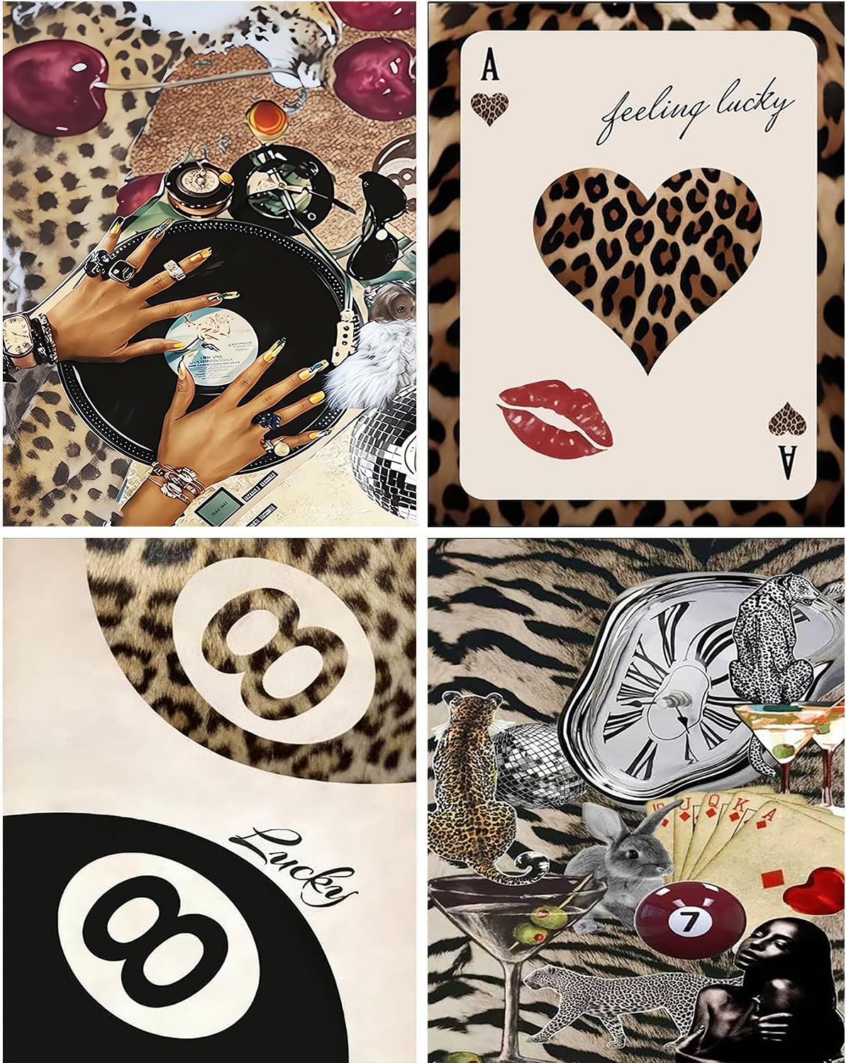 Diamond Art Kits for Adults Beginner, 4 Pack Fashion Leopard DIY Diamond Painting Kits 5D Diamond Dots Gem Art Crafts with Tools,Round Full Drill Funny Crafts for Home Wall Decor&Gift-12X16 inch