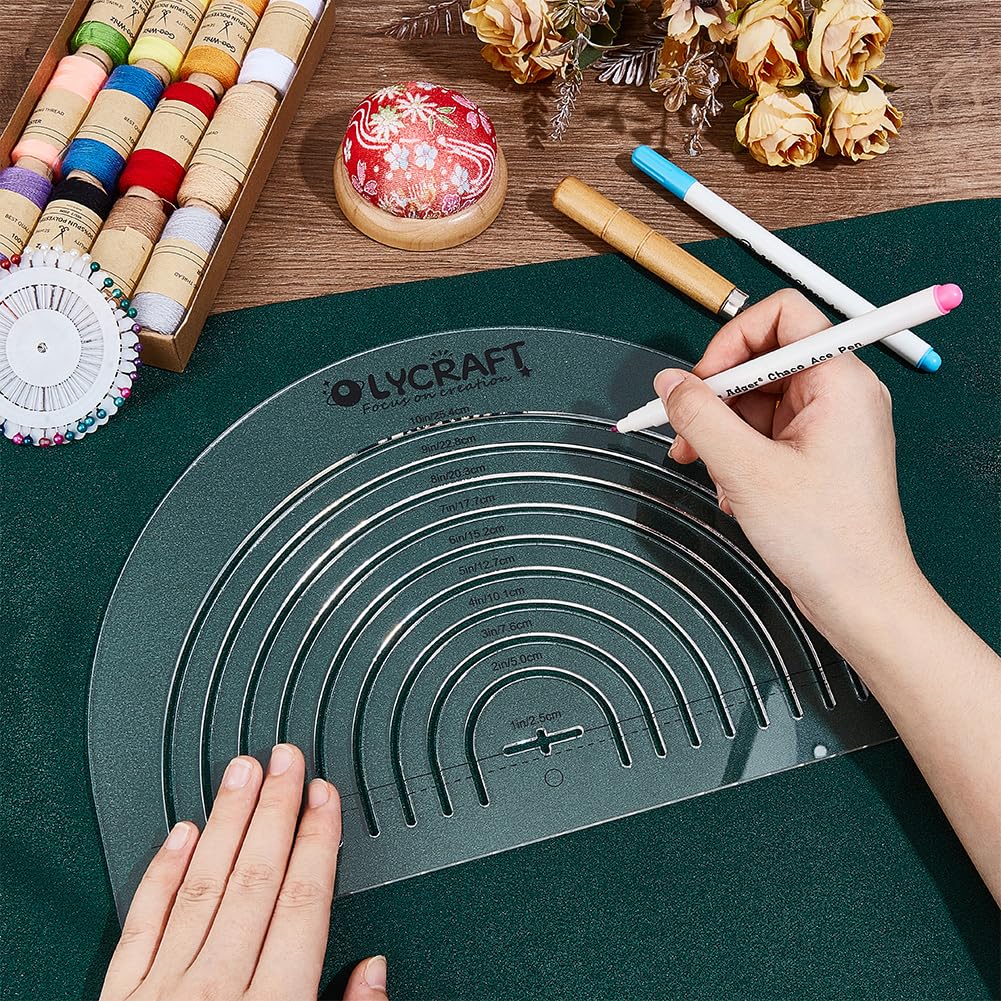 OLYCRAFT Circle Acrylic Ruler for Cutting Fabric Clear Acrylic Templates 11.8x7.9 Inch Circle Cut Ruler Multifunctional Sewing Rulers Curve Ruler Quilting Tool for Quilting Sewing Supplies-0.3cm Thick