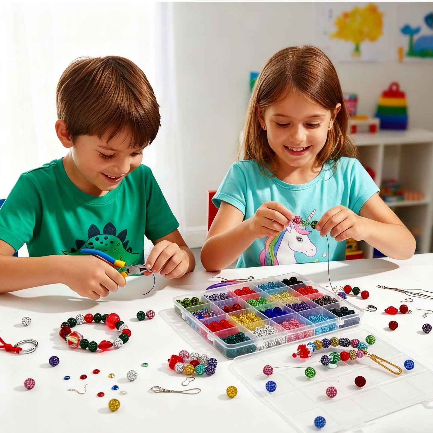 MINIMISSMIANYC 180PCS Rhinestone Beads Jewelry Making kit，10mm Crystal Color Round Sparkle Clay Beads Disco Ball Bulk Baseball Necklace Bracelets Earrings Keychain Bag Charm DIY Crafts