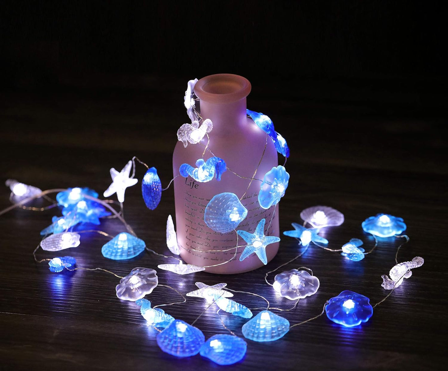 17.5 36 WSgift Coastal String Lights, Ft Cold White LED Beach Decorative String Lights Seashell Seahorse Starfish Sand