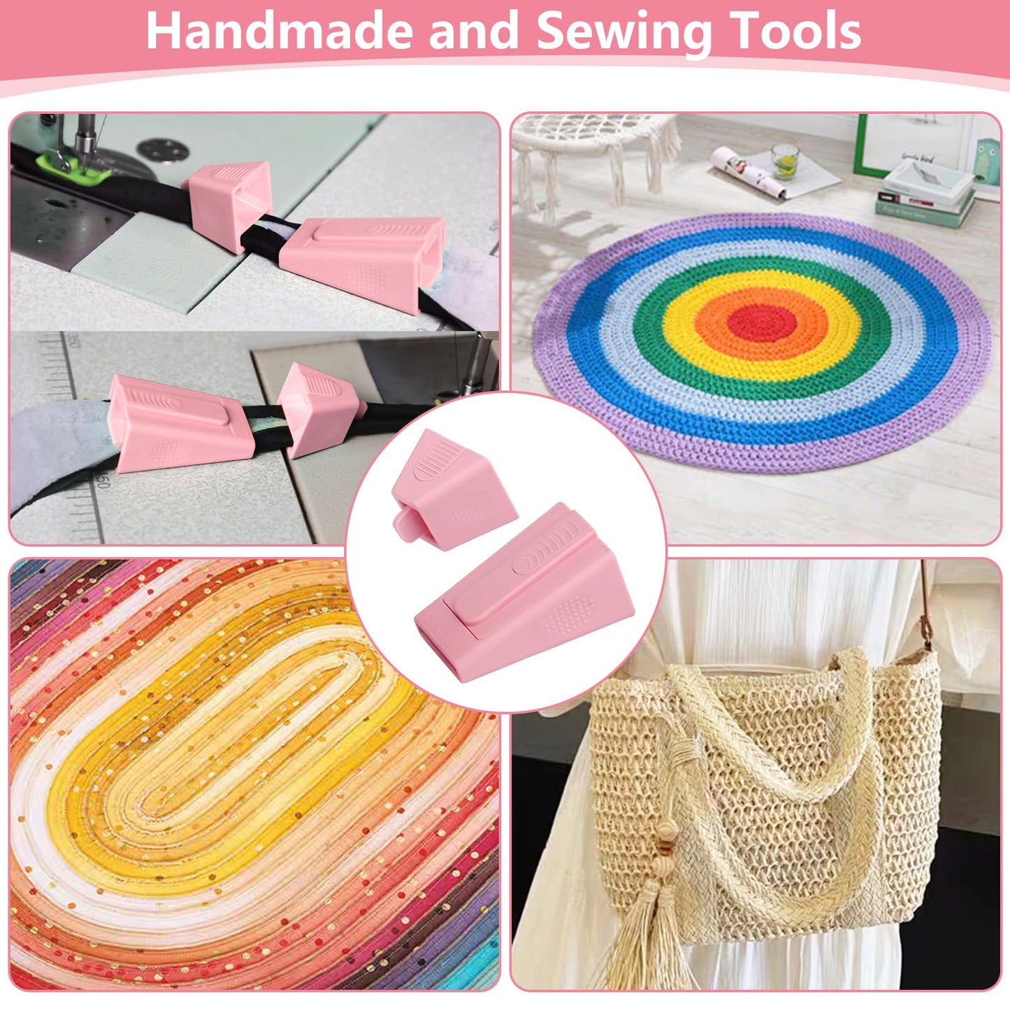 TOOVREN 2PCS Upgraded Bias Tape Makers Fabric Tube Maker for Fabric Roll Rugs Bias Binding Tape Making Tool for DIY Crafting and Quilting Sewing Supplies Machine with Instruction (2PCS Pink)